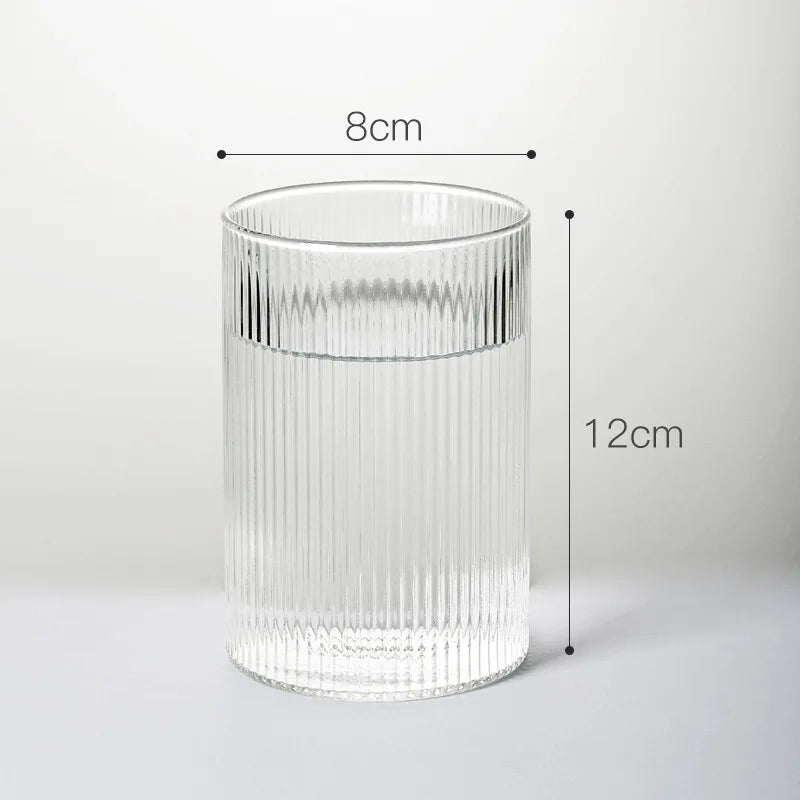 Japanese Ribbed Glass Coffee Mug, Heat-Resistant Striped Glass Cup, Transparent, Home Drink, Juice, Water, Beer, Wine, 1-6Pcs