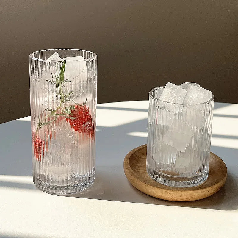 Simple striped glass cup Americano coffee cup juice cup cold drink cup milk breakfast cup suitable for coffee shop hotel party