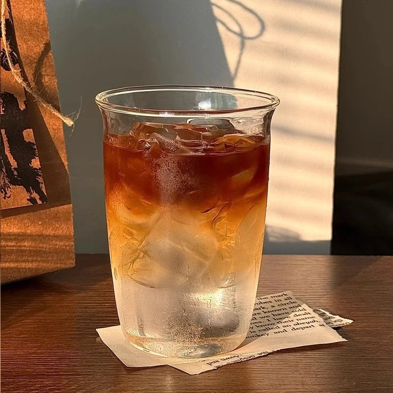 INS Transparent Glass Cups Creative Stripe Cold Coffee Mug Ice Juice Cocktail Drinking Cup Drinkware Water Wine Glass Bottle