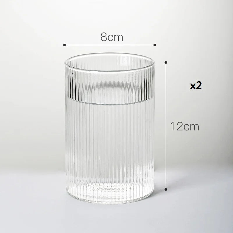 Japanese Ribbed Glass Coffee Mug, Heat-Resistant Striped Glass Cup, Transparent, Home Drink, Juice, Water, Beer, Wine, 1-6Pcs