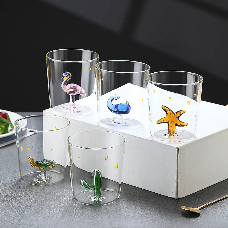 3D Creative Handmade Bubble Glass Cup Three-Dimensional Animal Plant Shape Coffee Milk Drink Cute Transparent Glass Cup,Gift