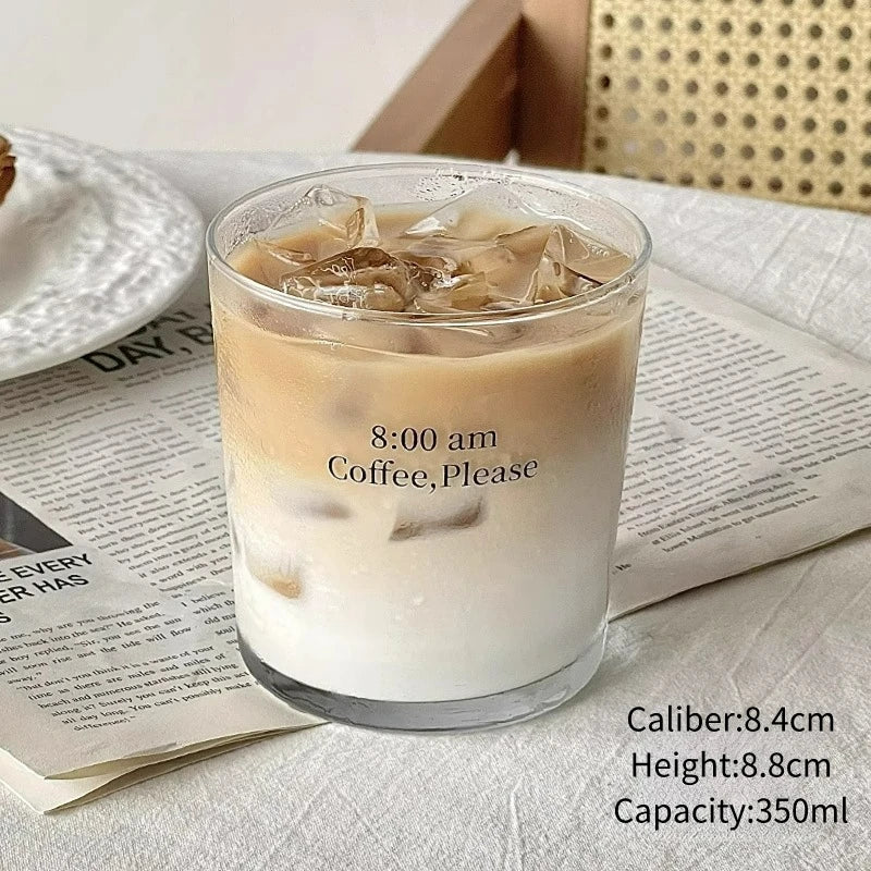 Iced Coffee Cup,INS Style Latte Glass ,Creative Letter Coffee Glasses,Cup with lid and straw，A gift to friends