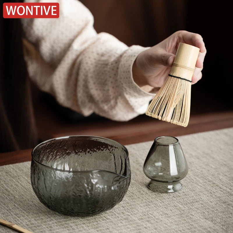 5Pcs Matcha Whisk Set Clear Glass Matchas Tea Set Matcha-Making Kit with Matcha Bowl Matcha Cup Matcha-Whisk for Tea Lovers