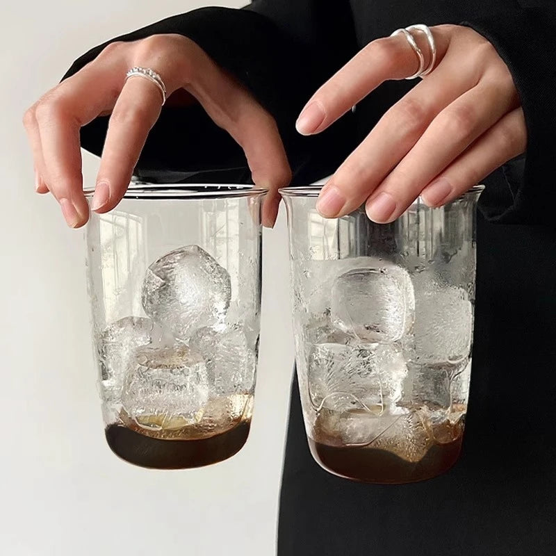 Glasses Cup Transparent Water Bottle Tumbler Whiskey Glass Drinkware Coffee Milk Juice Mug Cup Kitchen Accessory Stripe Cups 텀블러