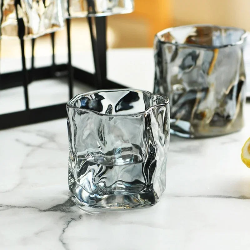 1Pcs Transparent Glass Mug Glacier Wine Whiskey Coffee Cup Household Drinking Juice Irregular Shape Cups Drinkware
