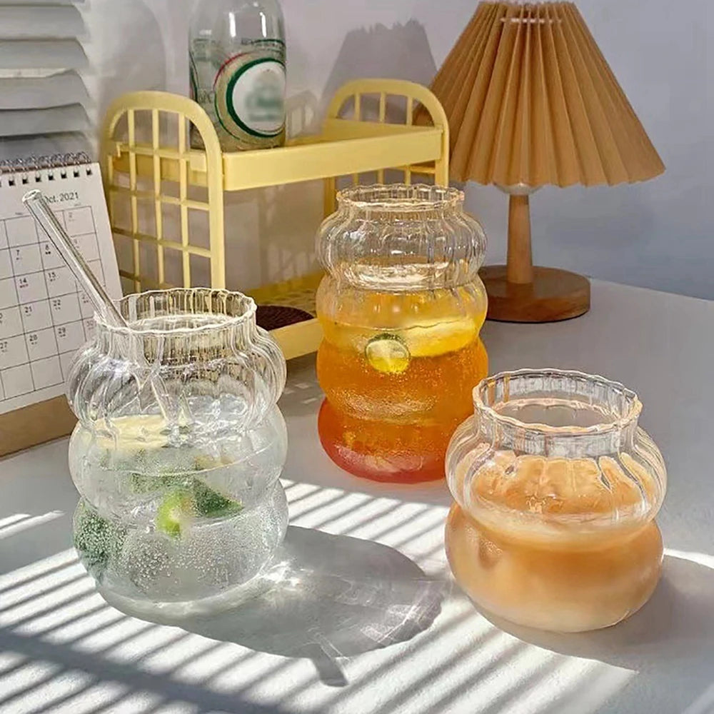 Ins Glass Cup with Straw Clear Juice Milk Straw Cup with Bamboo Lid Drinkware Simple Tumbler Latte Coffee Cup Mason Jar Mug