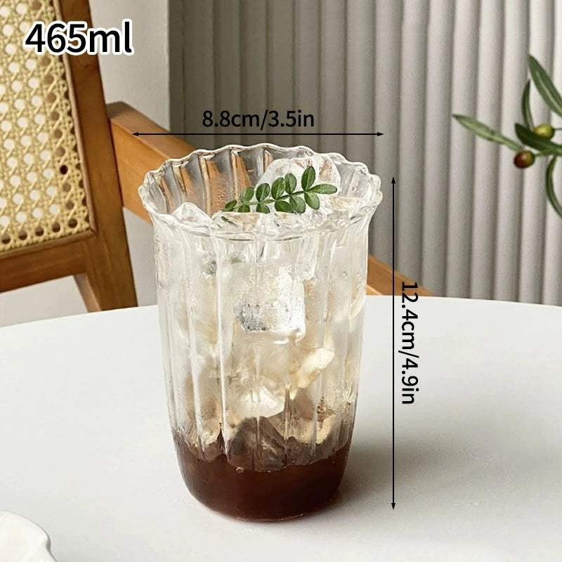 INS Transparent Glass Cups Creative Stripe Cold Coffee Mug Ice Juice Cocktail Drinking Cup Drinkware Water Wine Glass Bottle