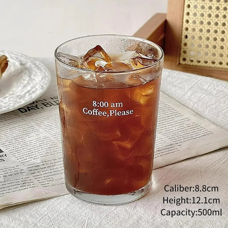 Iced Coffee Cup,INS Style Latte Glass ,Creative Letter Coffee Glasses,Cup with lid and straw，A gift to friends