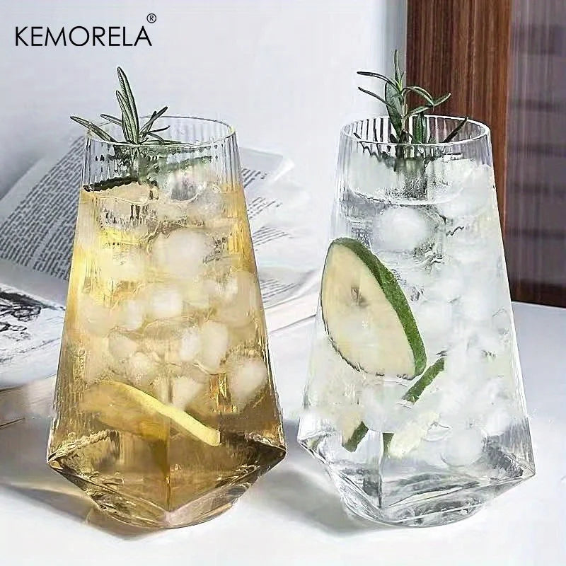 KEMORELA 500ML Vertical Geometric Highball Glass Modern Cocktail Drinking Glass for Water Beer Juice - Practical & Stylish