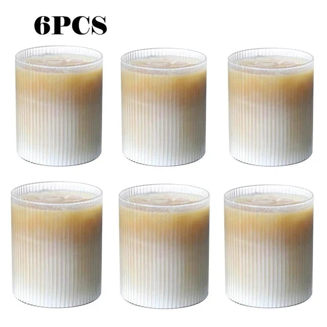 1/2/4/6PCS Coffee Mug Japanese Striped Glass Cup Japanese Creative Transparent Bubble Tea Cup Drinkware Shot Glasses Set Whiskey