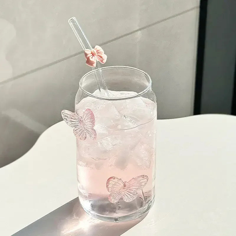 Bow Shaped Glass, Water Cup, High-value Household Cold Drink, Juice Cute Milk Coffee Cups Glassware