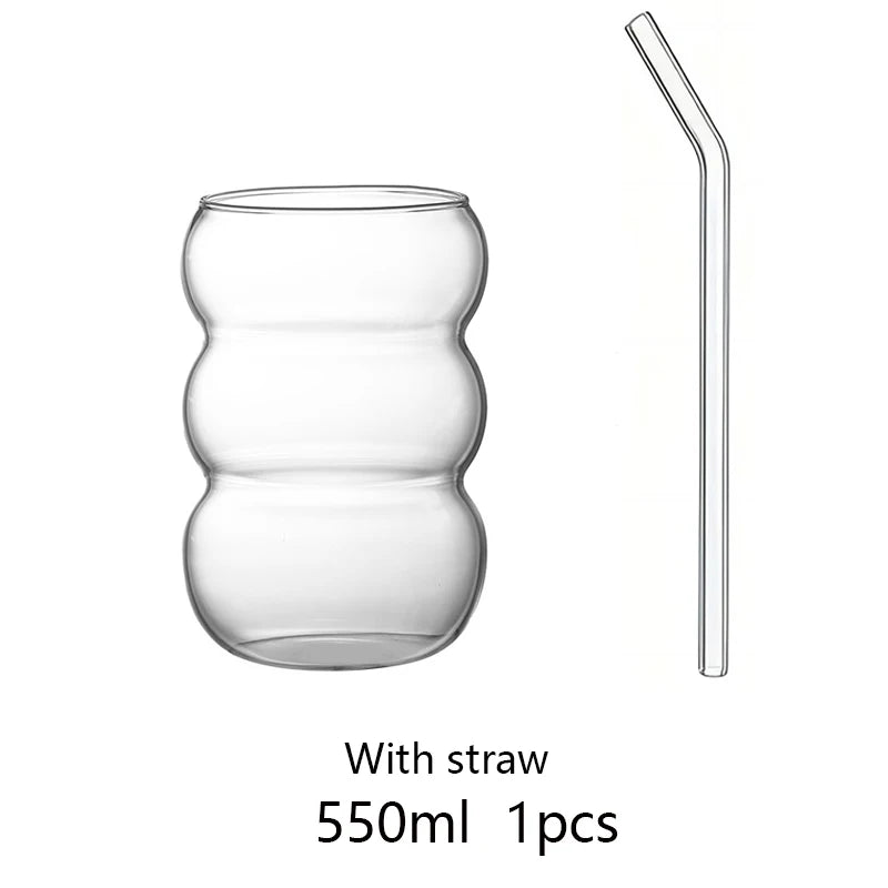 350/550ml Transparent Glass Cup Cold Coffee Cup With Straw Dessert Juice Milk Drinkware Mug Party Cocktail Glasses Teacup
