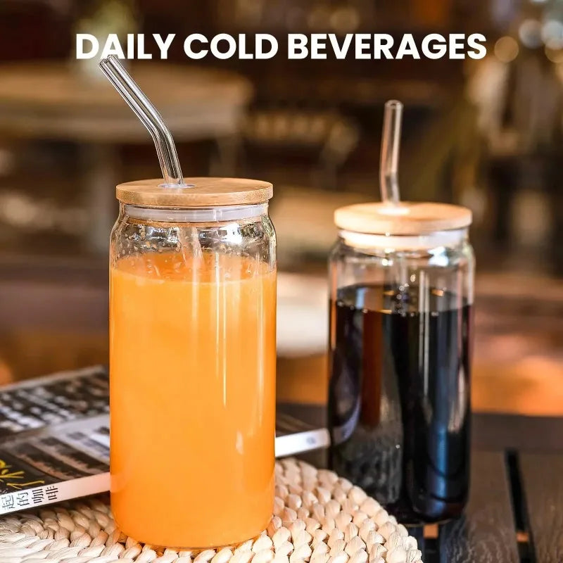 Glass with Wooden Lid and Straw