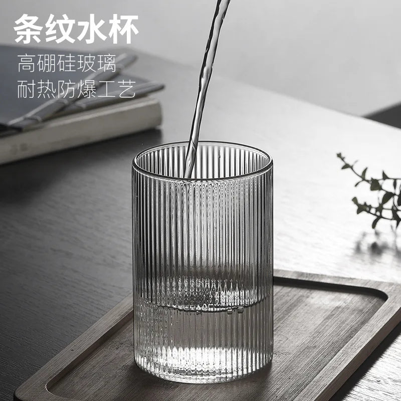 Japanese Ribbed Glass Coffee Mug, Heat-Resistant Striped Glass Cup, Transparent, Home Drink, Juice, Water, Beer, Wine, 1-6Pcs