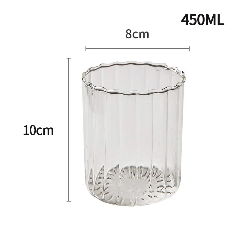 Heat-Resistant Stripe Glass Cup Transparent Coffee Mug Drinking Glasses Juice Milk Tea Cups Cocktail Glasses Beverages Drinkware