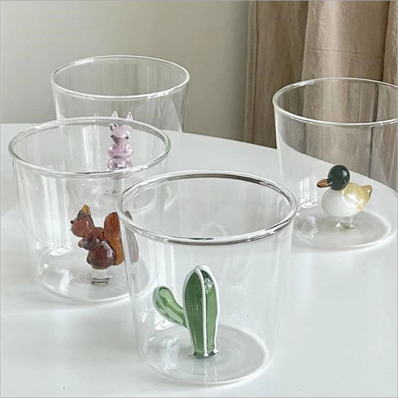 3D Creative Handmade Bubble Glass Cup Three-Dimensional Animal Plant Shape Coffee Milk Drink Cute Transparent Glass Cup,Gift