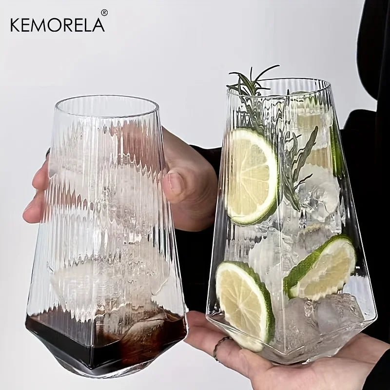 KEMORELA 500ML Vertical Geometric Highball Glass Modern Cocktail Drinking Glass for Water Beer Juice - Practical & Stylish