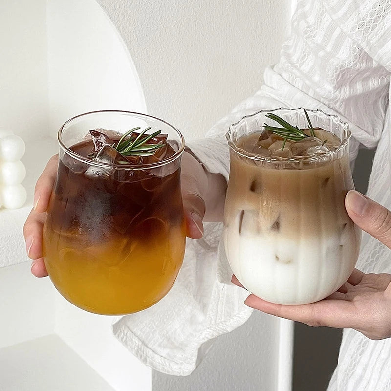 Glasses Cup Transparent Water Bottle Tumbler Whiskey Glass Drinkware Coffee Milk Juice Mug Cup Kitchen Accessory Stripe Cups 텀블러