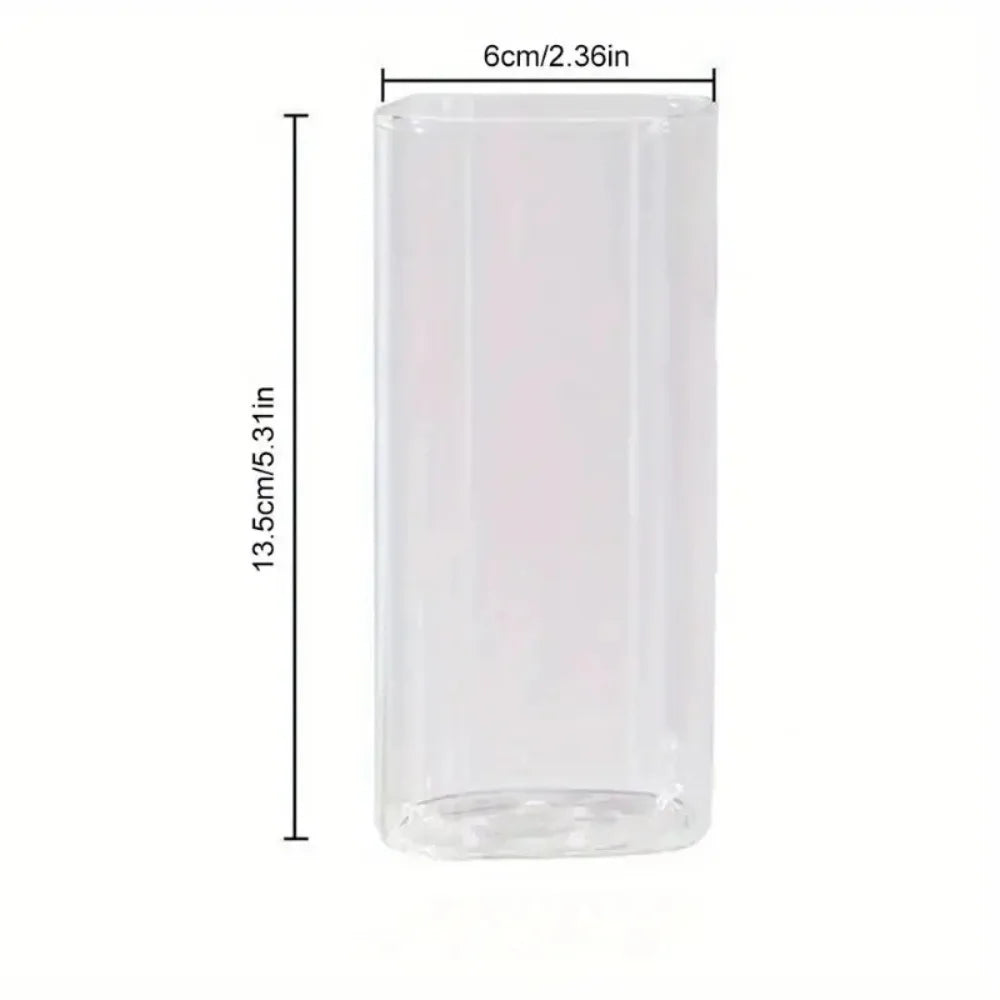 Square Glass Coffee Mug with Lid & Straw