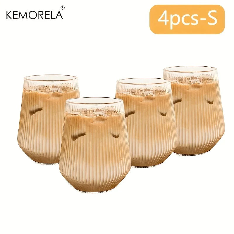 KEMORELA 4/6PCS Heat-Resistant Vertical Stripes Clear Coffee Glass Water Cup Milk Beer Juice Tea Cup Drinking Cup Kitchen Party