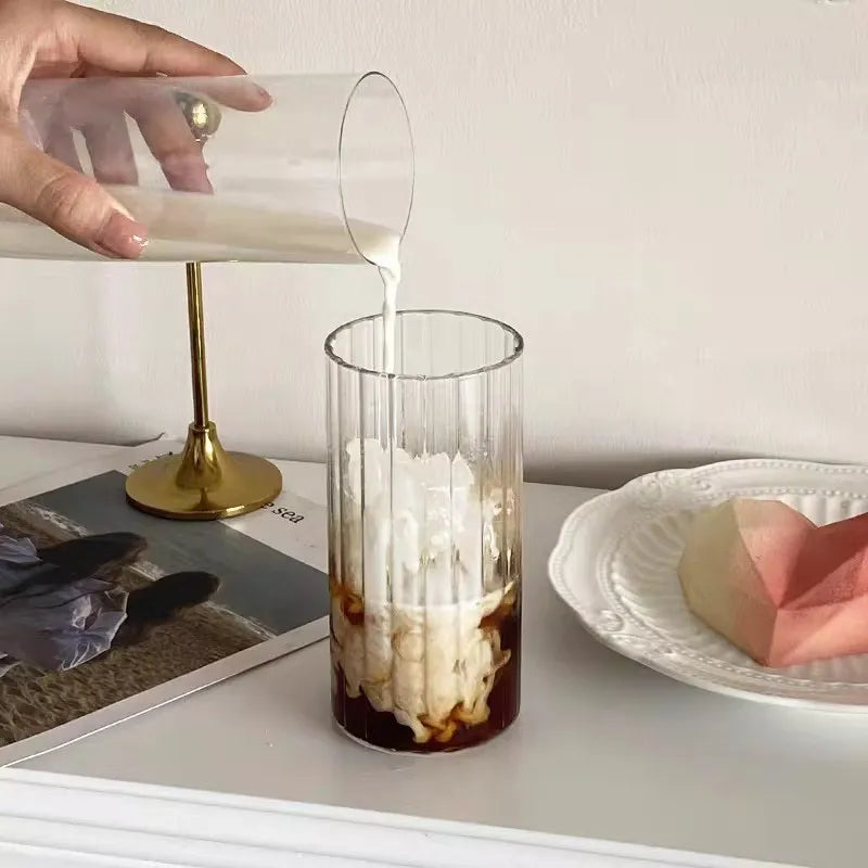 Heat-Resistant Stripe Glass Cup Transparent Coffee Mug Drinking Glasses Juice Milk Tea Cups Cocktail Glasses Beverages Drinkware
