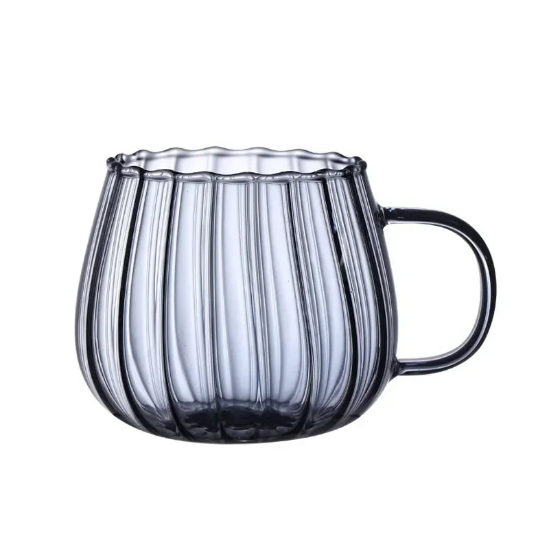 400ml High Borosilicate Glass Coffee Cups Creative Striped Mug Breakfast Milk Glass Water Cup Pumpkin Cups Home Office Drinkware