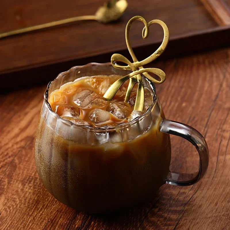 400ml High Borosilicate Glass Coffee Cups Creative Striped Mug Breakfast Milk Glass Water Cup Pumpkin Cups Home Office Drinkware