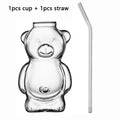 1/2pcs Cartoon Bear Shaped Glass Cup With Straw 300ml Transparent Juice Cocktail Glass Cup Restaurant Home Coffee Milk Cup