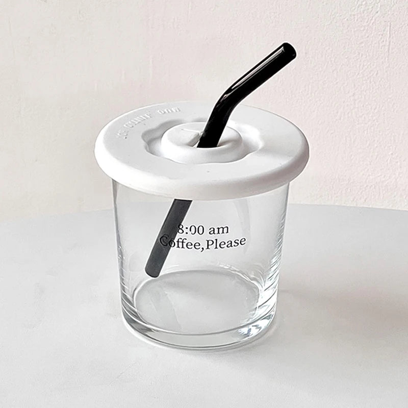 Iced Coffee Cup,INS Style Latte Glass ,Creative Letter Coffee Glasses,Cup with lid and straw，A gift to friends